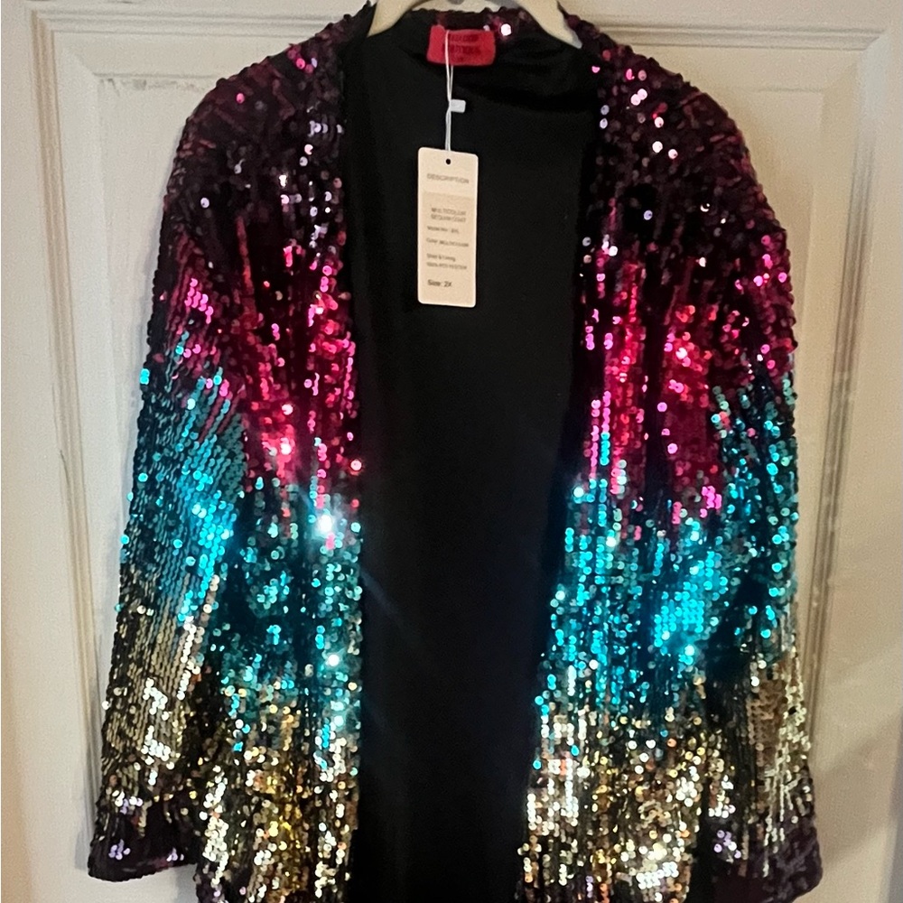 Long Multicolor Sequin Duster Jacket